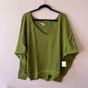 Free People Oversized Sweater Womens Large Green Santa Clara Knit Thermal V Neck